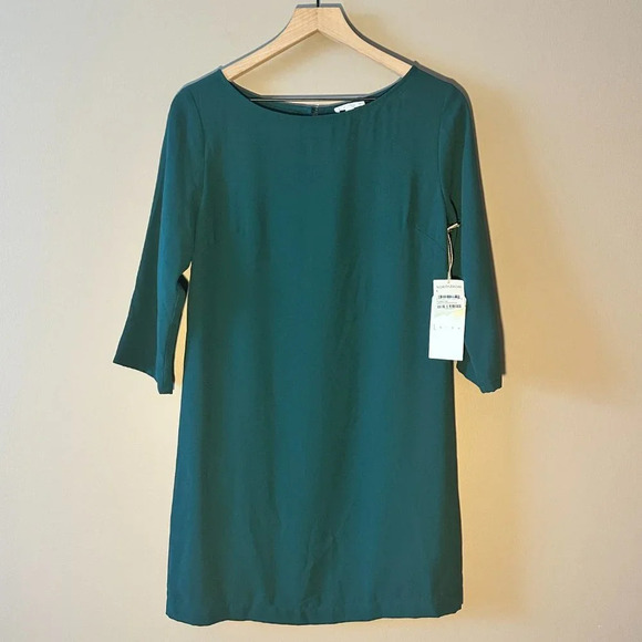Women's S NWT Leith Shift Mini Dress Green Bateau Neckline Keyhole Back - Picture 3 of 9